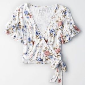 AE Soft & Sexy Wrap Front Ruffle Sleeve Top